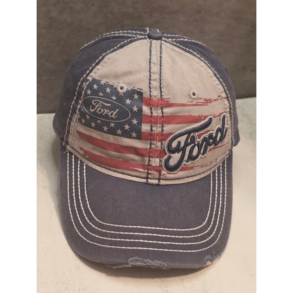 Ford Motor Company American Flag Distressed Baseball Cap Navy H3 Headwear Hat